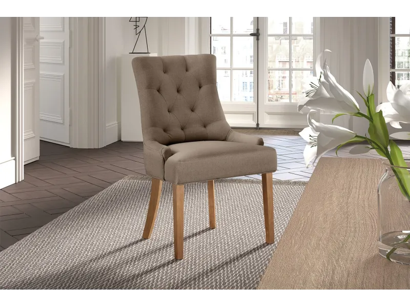 Chaise capitonnée revêtue en tissus taupe Chaises de salle à manger...