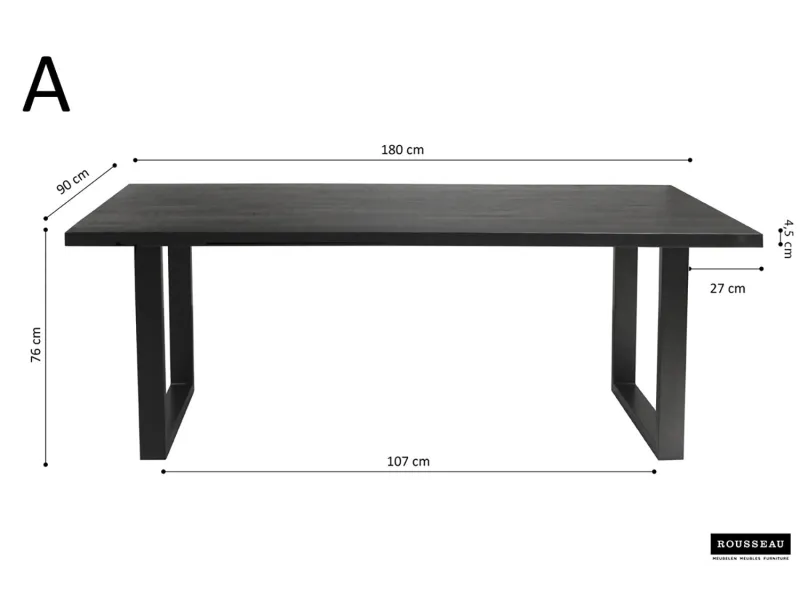 Table à manger en bois de 180 x 90 cm coloris noir
