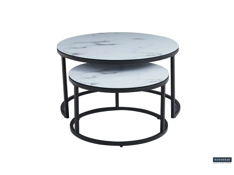 Pas cher Lot de tables basses rondes style industriel en bois massif laqué