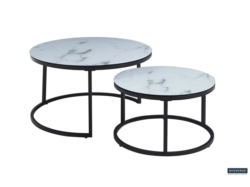 Pas cher Lot de tables basses rondes style industriel en bois massif laqué