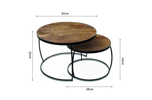 Pas cher Set de 2 tables basses rondes style industriel en bois vieilli