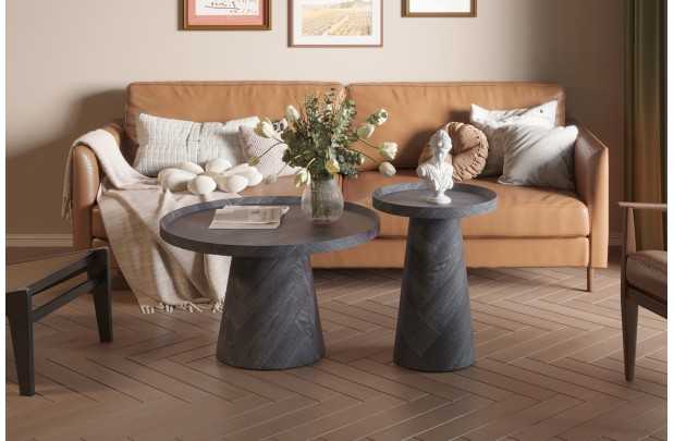 Pas cher Lot de 3 tables basses carrés style industriel en bois recyclé