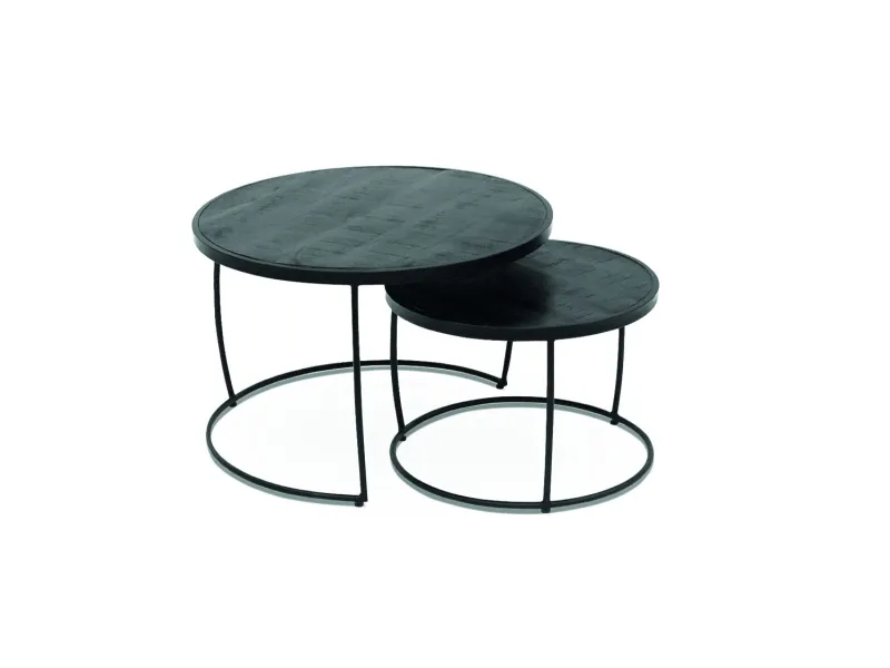 Pas cher Set de 2 tables basses rondes style industriel en bois vieilli