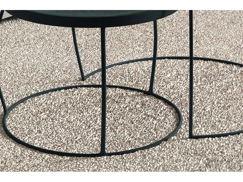 Pas cher Set de 2 tables basses rondes style industriel en bois vieilli