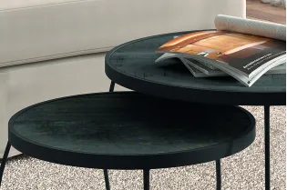 Pas cher Set de 2 tables basses rondes style industriel en bois vieilli 2