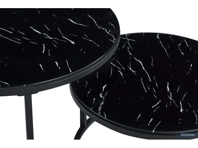 Pas cher Lot de tables basses rondes style industriel en bois massif laqué