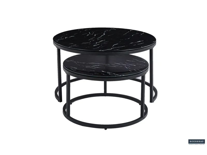 Pas cher Lot de tables basses rondes style industriel en bois massif laqué