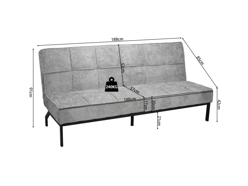 Canapé convertible 3 places en tissu gris