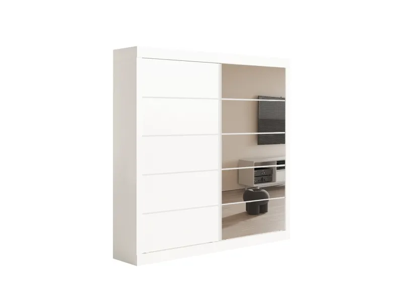 Armoire 'Mike' à 2 portes coulissantes avec 1 porte miroir – Blanc