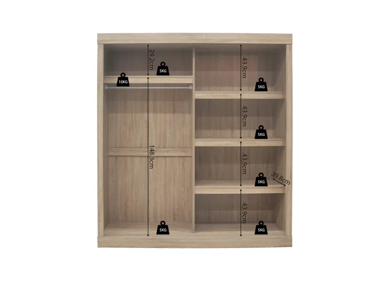 Armoire 'Mike' à 2 portes coulissantes avec 1 porte miroir – Finition Sonoma