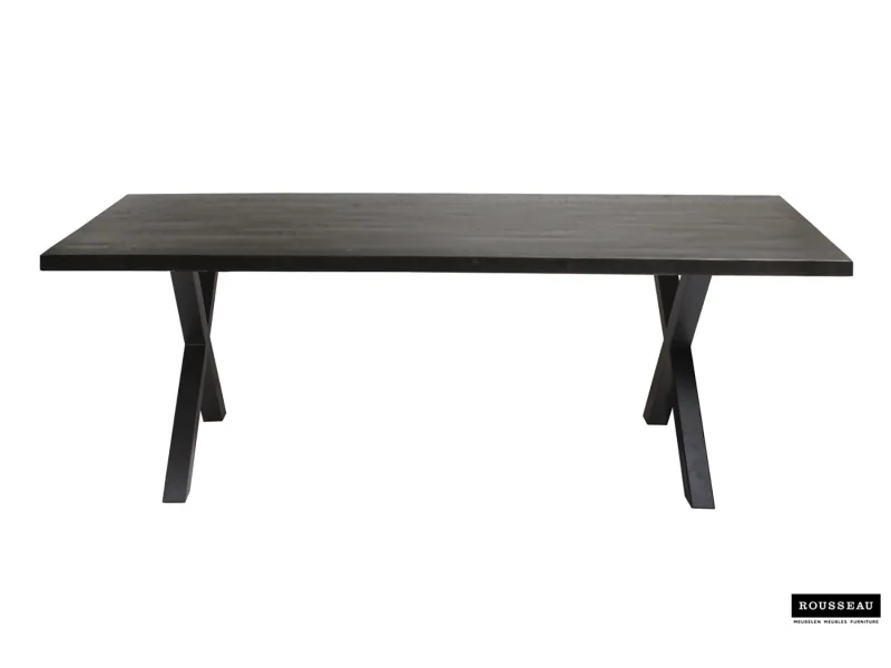 Table à manger en bois de 200 x 100 cm coloris noir pieds croisés
