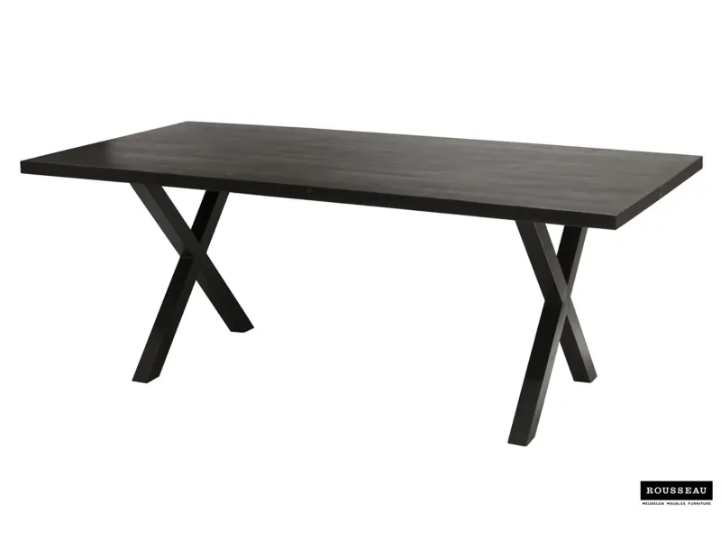 Table à manger en bois de 200 x 100 cm coloris noir pieds croisés