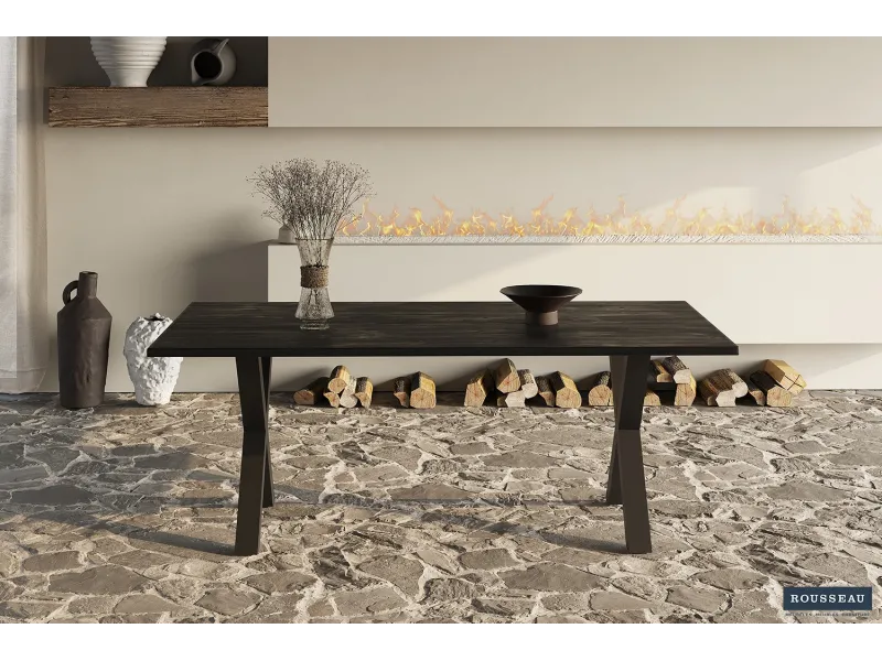 Table à manger en bois de 200 x 100 cm coloris noir pieds croisés