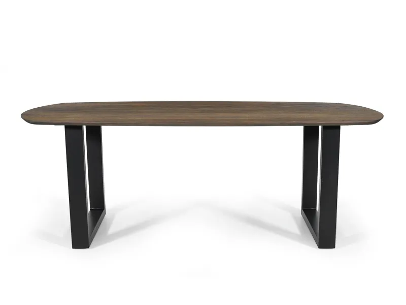 Table Tommy 220x100 cm – Design Ovale Danois & Pieds U Modulables – Bois de Manguier Tabaco