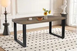 Table Tommy 220x100 cm – Design Ovale Danois & Pieds U Modulables – Bois de Manguier Tabaco