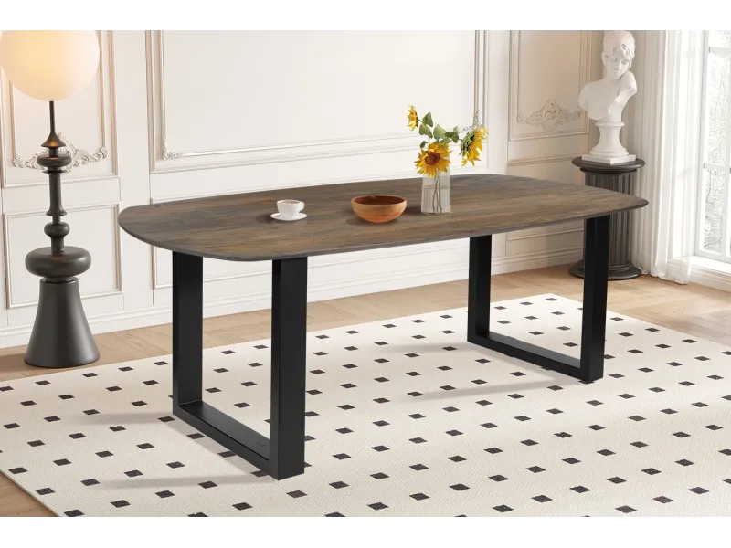 Table Tommy 220x100 cm – Design Ovale Danois & Pieds U Modulables – Bois de Manguier Tabaco