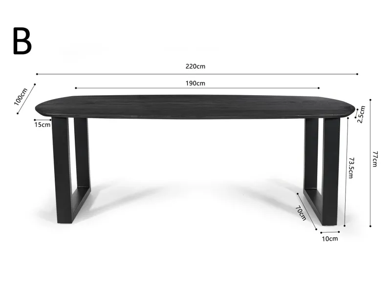 Table Tommy 220x100 cm – Design Ovale Danois Noir & Pieds U Modulables