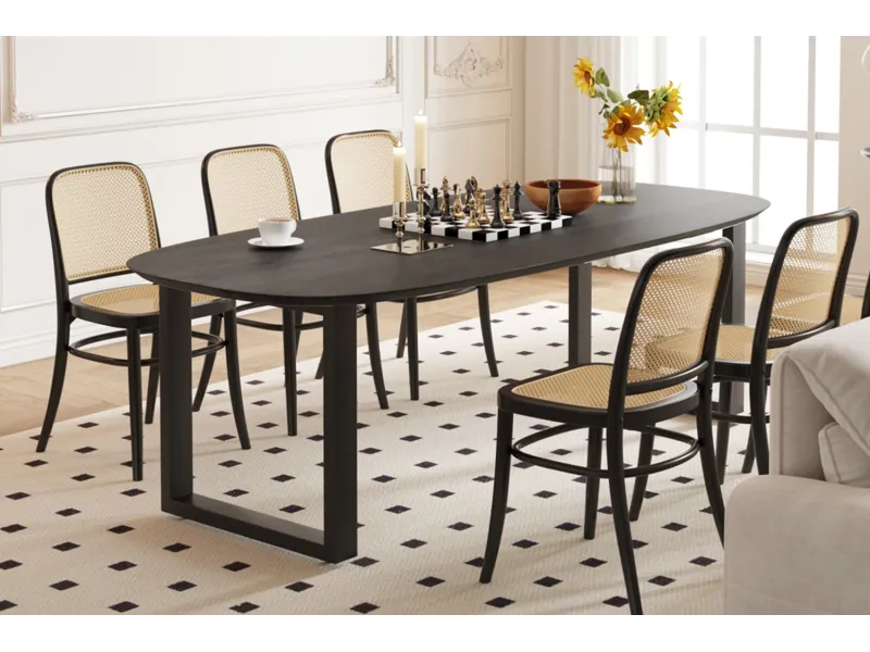 Table Tommy 220x100 cm – Design Ovale Danois Noir & Pieds U Modulables