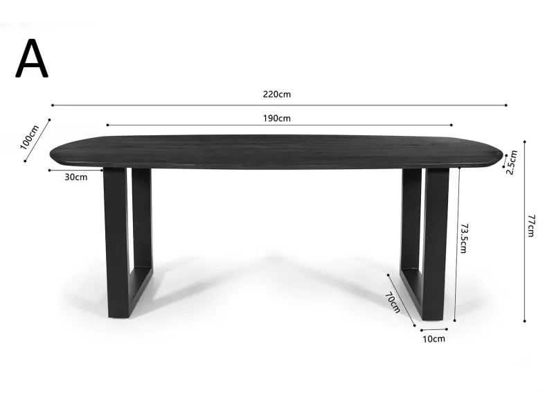 Table Tommy 220x100 cm – Design Ovale Danois Noir & Pieds U Modulables