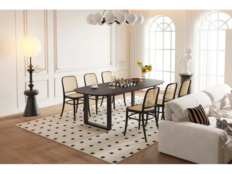 Table Tommy 220x100 cm – Design Ovale Danois Noir & Pieds U Modulables