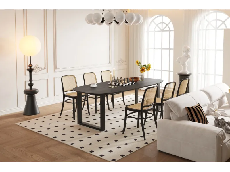 Table Tommy 220x100 cm – Design Ovale Danois Noir & Pieds U Modulables