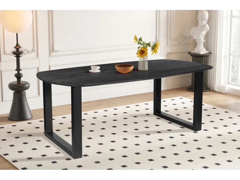 Table Tommy 220x100 cm – Design Ovale Danois Noir & Pieds U Modulables