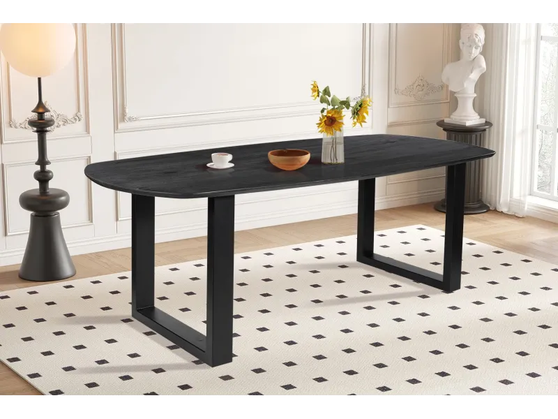 Table Tommy 220x100 cm – Design Ovale Danois Noir & Pieds U Modulables