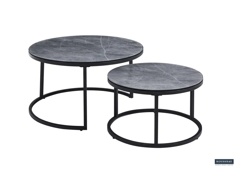 Pas cher Lot de tables basses rondes style industriel en bois massif laqué