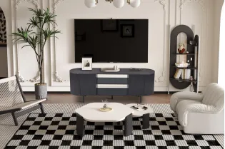 Meuble TV design |Meuble TV/HIFI blanc laqué, 2 tiroirs |adeniahome.com