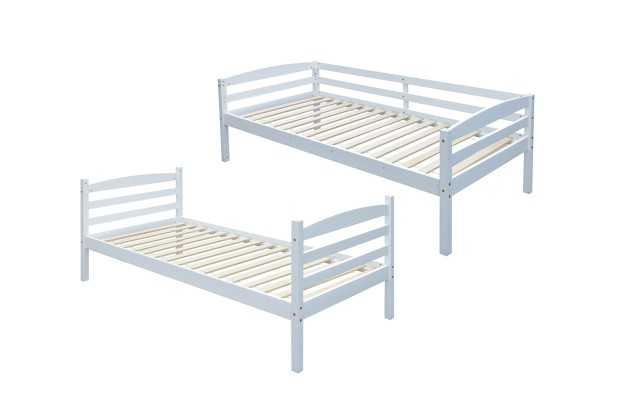 Lit superposé “Roy” 90x200 cm divisible – Pin massif blanc, solide et modulable