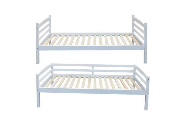 Lit superposé “Roy” 90x200 cm divisible – Pin massif blanc, solide et modulable