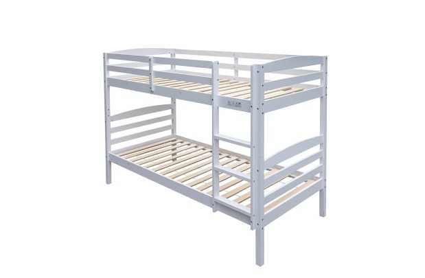 Lit superposé “Roy” 90x200 cm divisible – Pin massif blanc, solide et modulable