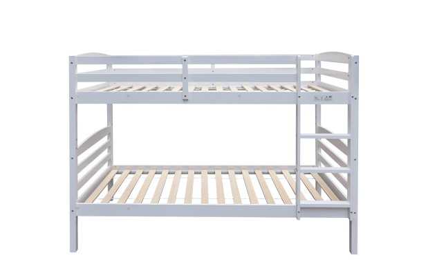 Lit superposé “Roy” 90x200 cm divisible – Pin massif blanc, solide et modulable