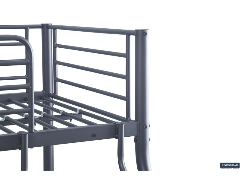 Lit superposé “Trio” métal 140/90x200 cm – Gris foncé, gain de place et solidité assurée