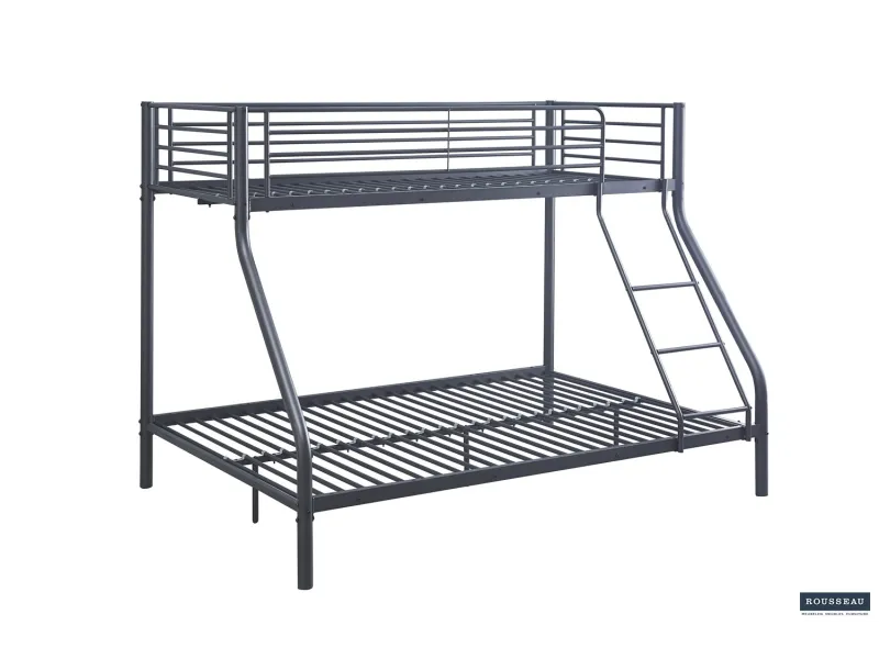 Lit superposé “Trio” métal 140/90x200 cm – Gris foncé, gain de place et solidité assurée