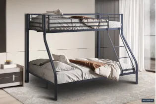 Lit superposé “Trio” métal 140/90x200 cm – Gris foncé, gain de place et solidité assurée