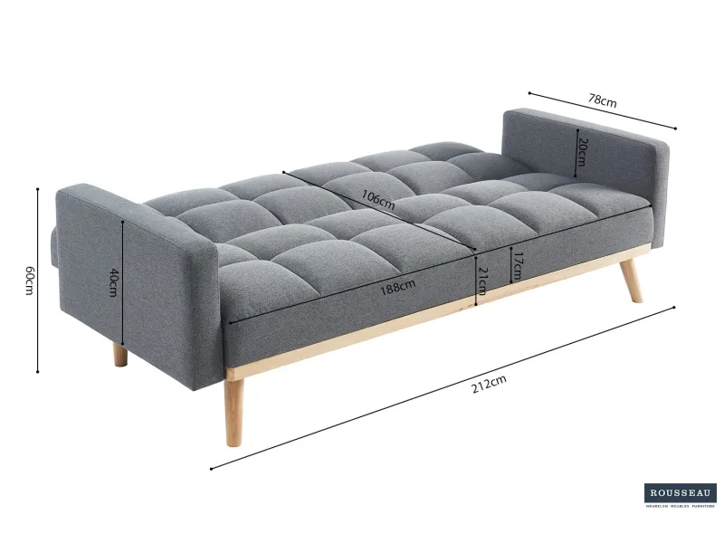 Canapé convertible Style Scandinave - Confort et Élégance en Tissu Gris