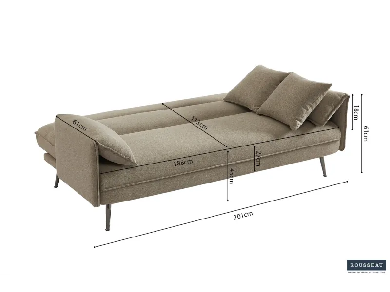 Canapé-Lit Style Scandinave avec Accoudoirs Fins - Élégance et Confort en Tissu Beige