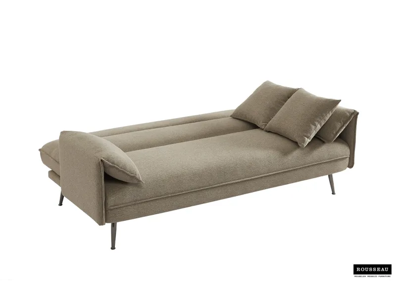 Canapé-Lit Style Scandinave avec Accoudoirs Fins - Élégance et Confort en Tissu Beige