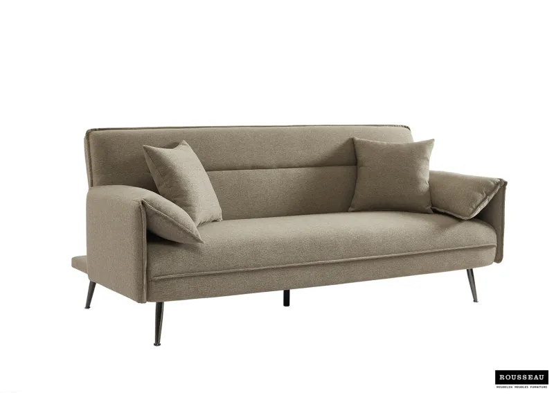 Canapé-Lit Style Scandinave avec Accoudoirs Fins - Élégance et Confort en Tissu Beige