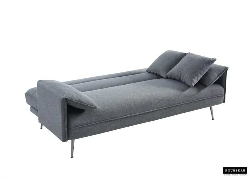 Canapé convertible coloris gris Style Scandinave avec Accoudoirs Fins - Élégance et Confort