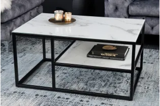 Table Basse en Verre de Sécurité avec Structure en Métal Noir