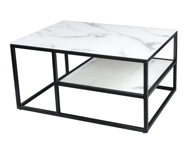 Table Basse en Verre de Sécurité avec Structure en Métal Noir