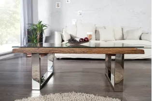 Table Basse en Bois Massif Recyclé  au Style Rustique avec plateau en verre