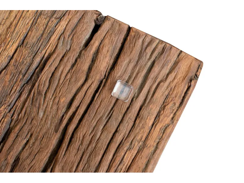 Table Basse en Bois Massif Recyclé  au Style Rustique avec plateau en verre