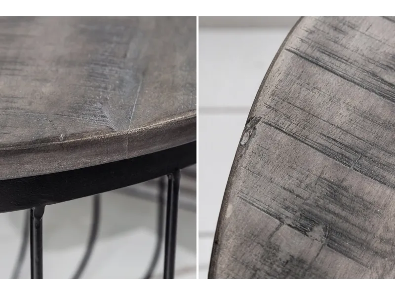 Table Basse ronde en Bois Massif de Manguier au Style Industriel