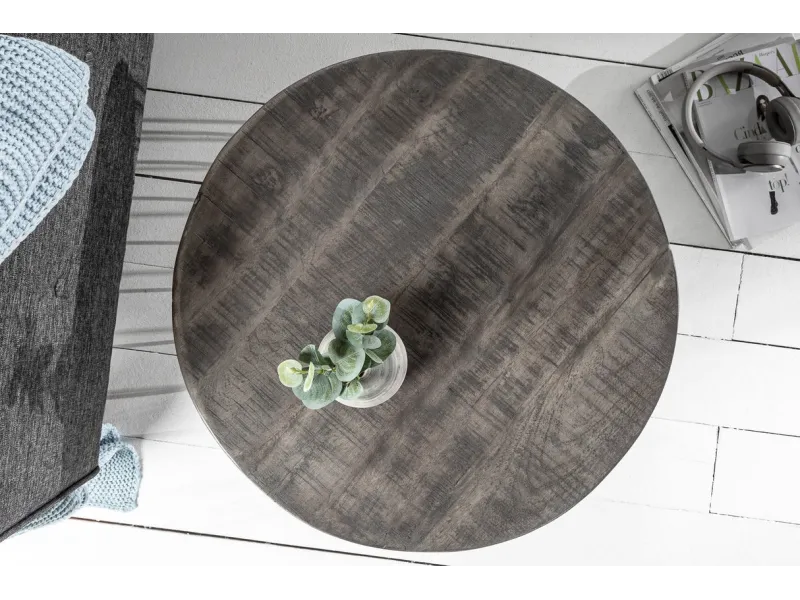 Table Basse ronde en Bois Massif de Manguier au Style Industriel