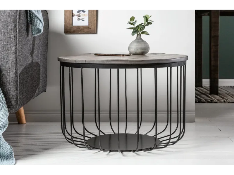 Table Basse ronde en Bois Massif de Manguier au Style Industriel