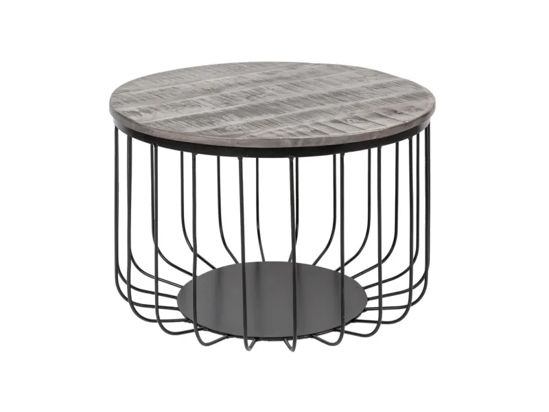 Table Basse ronde en Bois Massif de Manguier au Style Industriel