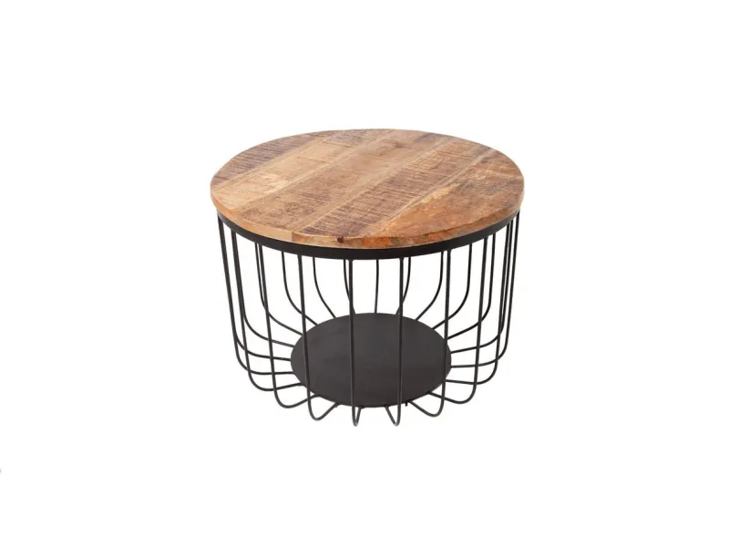 Table Basse ronde en Bois Massif de Manguier au Style Industriel